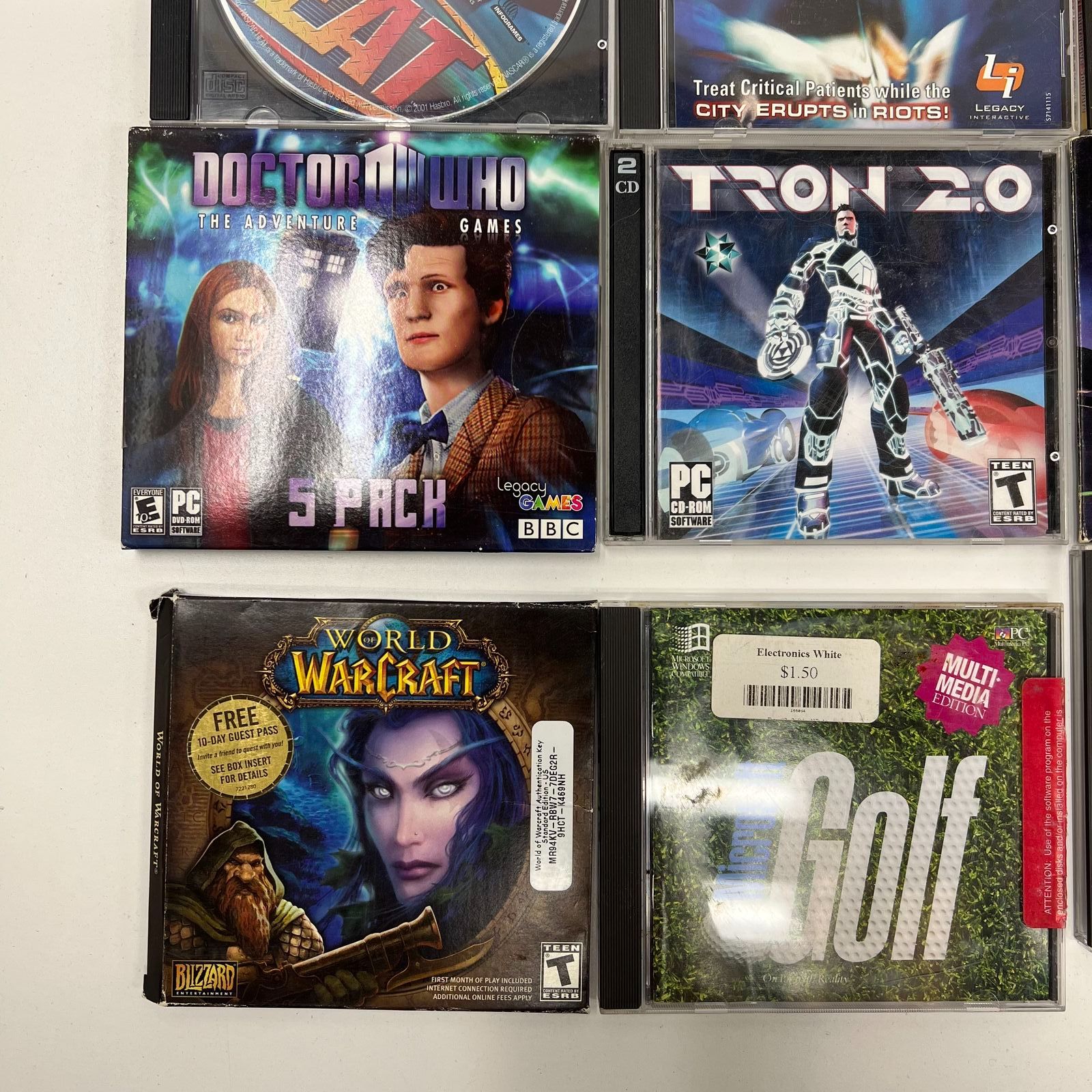 Lot of 16 PC DVD Rom Games Star Trek Train Simulator Star Wars Tron 2.0 Dr. Who
