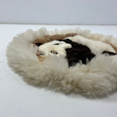 Vintage Panda Bear Real Fur Tapestry Wall Hanging Rug Sheepskin Folk Art 18"