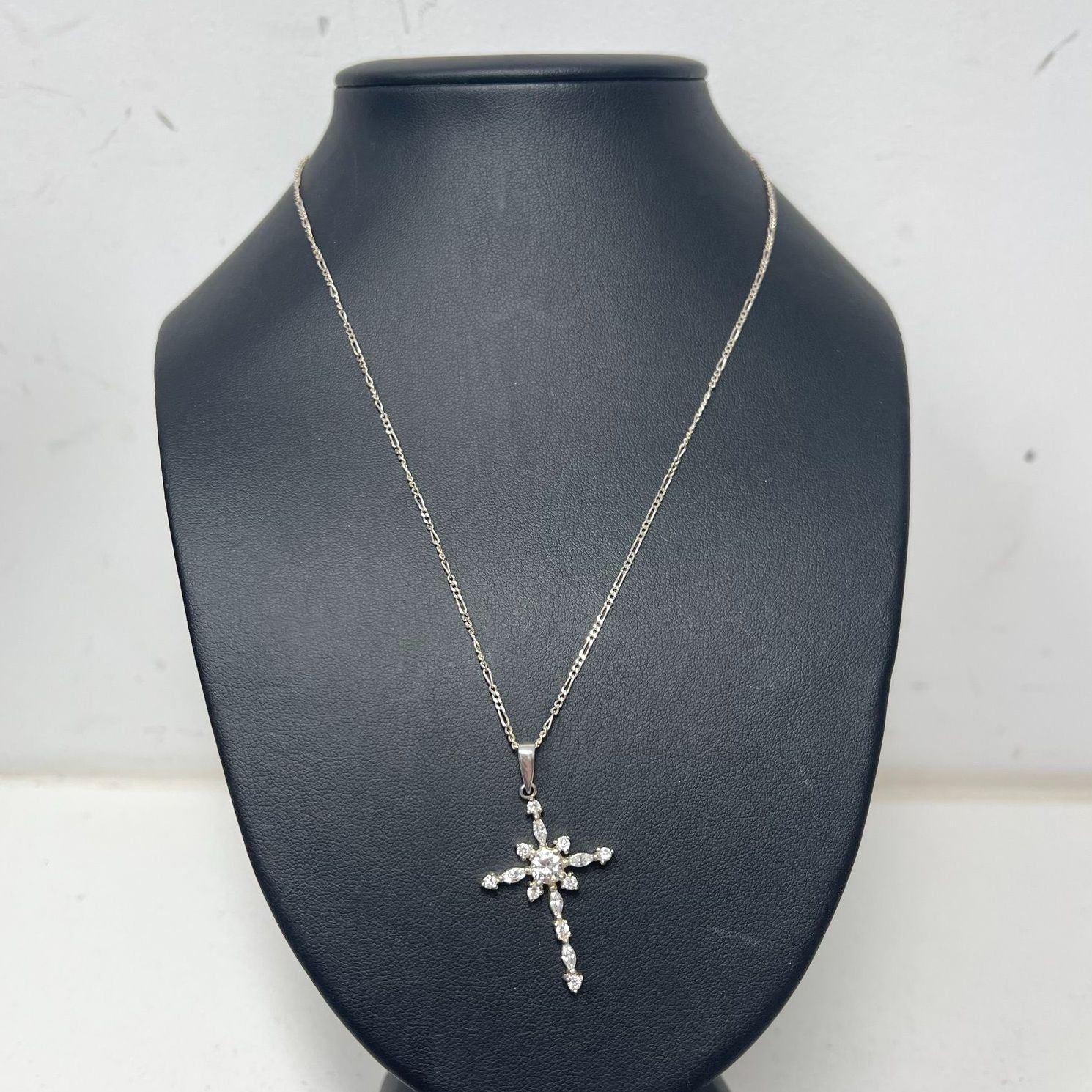 925 Sterling Silver Chain with Rhinestone Cross Sterling Pendant Necklace