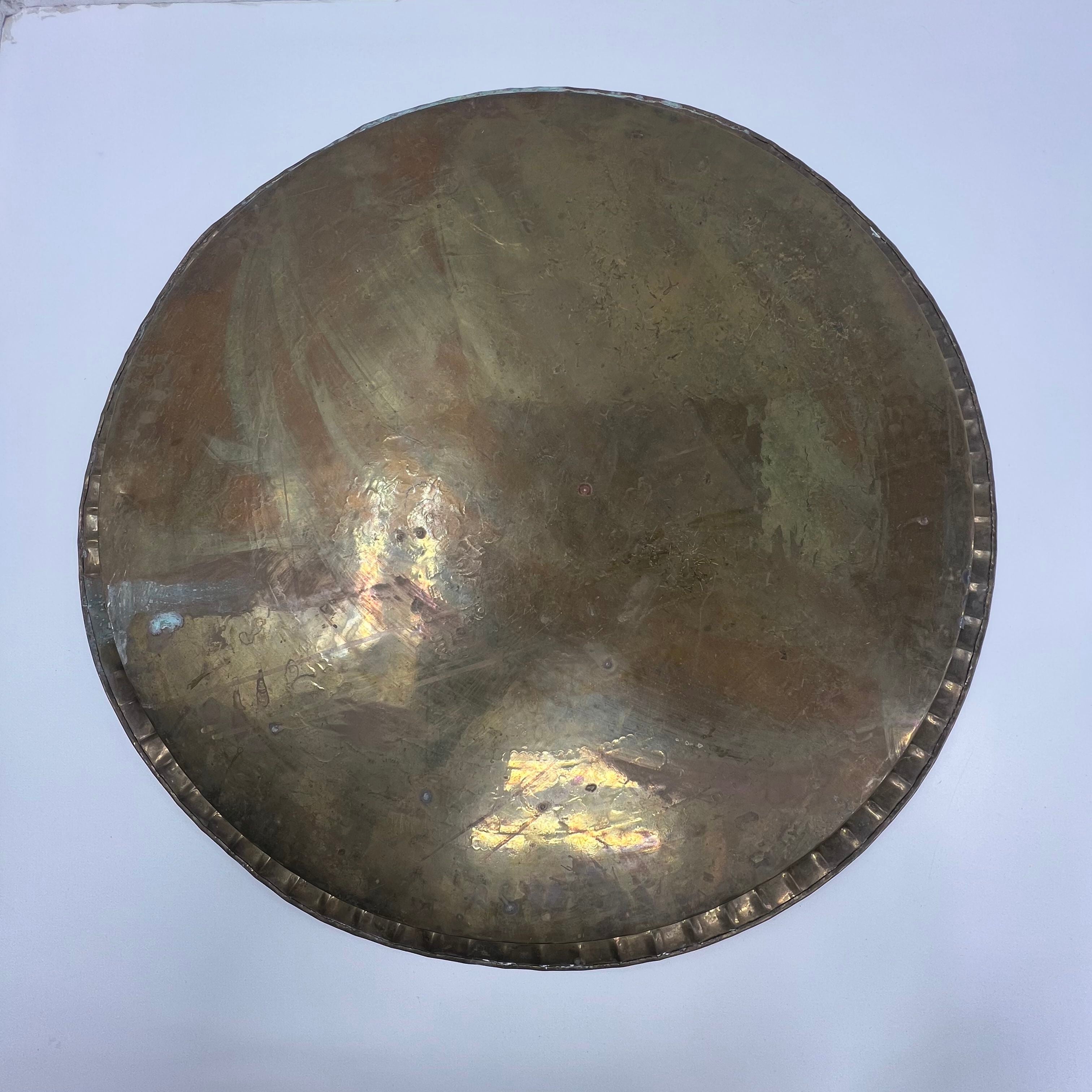 Vintage Large Brass Moroccan Indian Style Tray Table Top Embossed Floral 35.5"