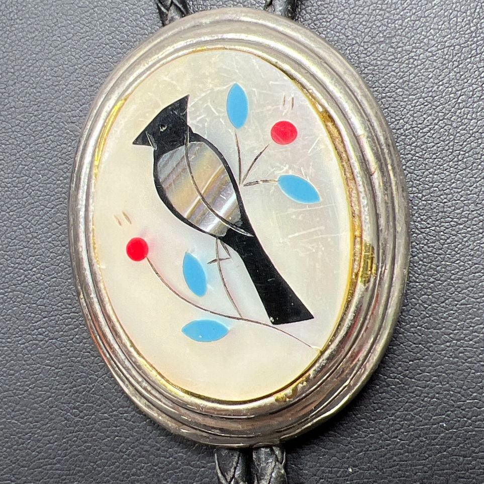 Mother Of Pearl Inlay Bird Bolo Tie Mens Accessories
