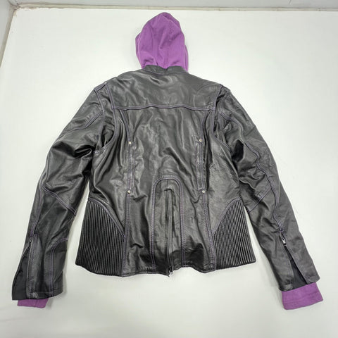 Milwaukee Leather Black Purple Embroidered Tribal Hooded Biker Jacket Women's XL