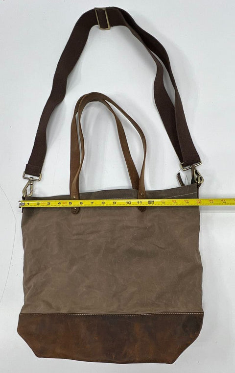 Kiko Brown Waxed Canvas Leather Large Tote Bag Shoulder Crossbody Brass Hardware