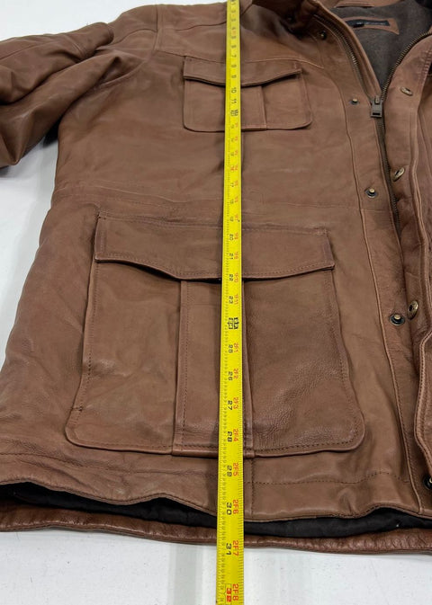 Wilsons Leather Brown Soft Leather Field Utility Full Zip Jacket Men's XL