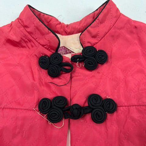 Vintage 50s Evelyn Peters Quilted Bed Jacket Frog Closure Asian Style Loungewear