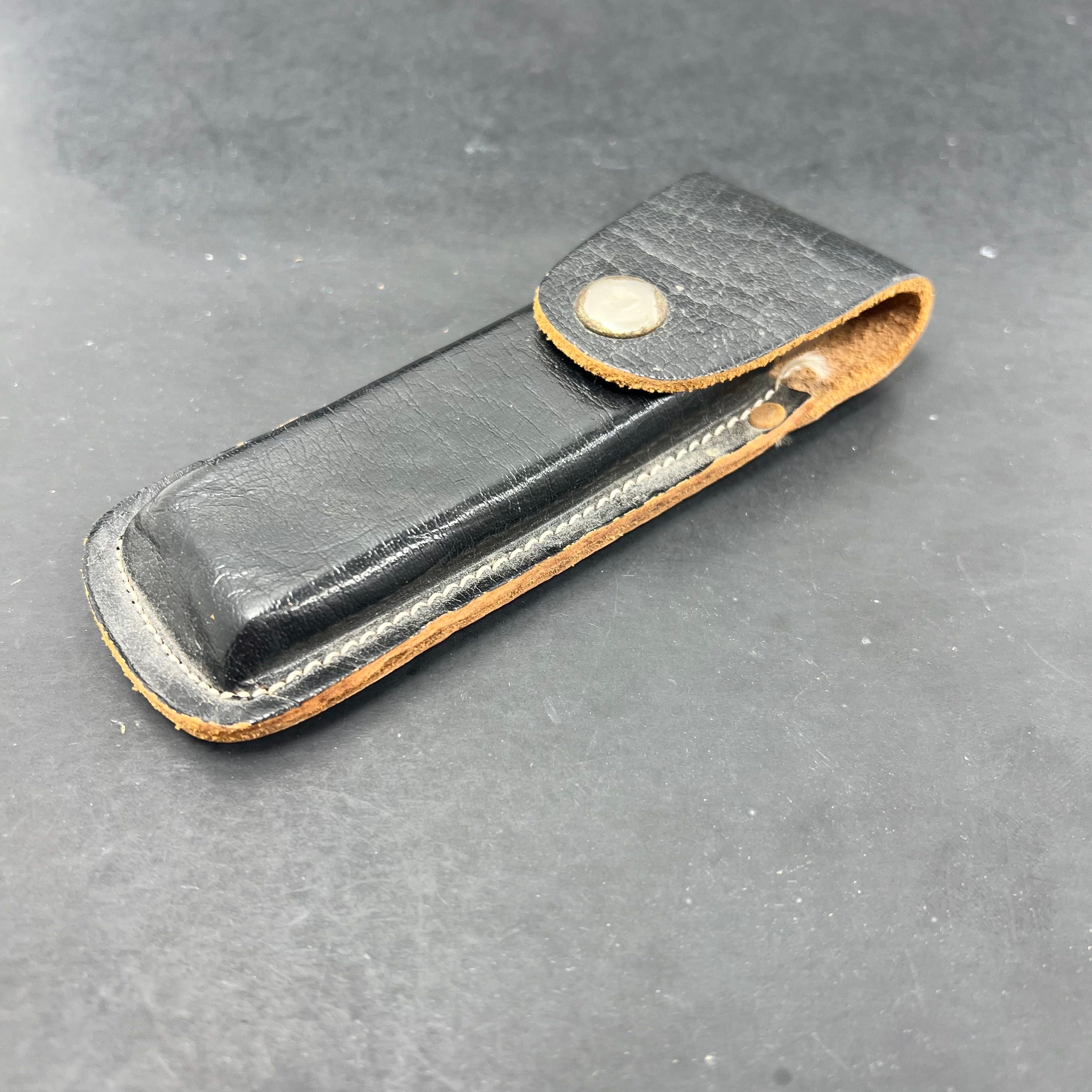 Vintage Pakistan Buck Pocket Knife Stainless With Leather Sheath