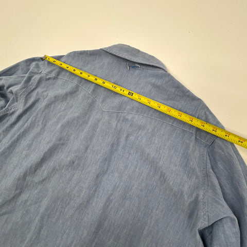 Vintage 90s Carhartt Rugged Wear Chambray Western Pearl Snap Shirt Sz XL