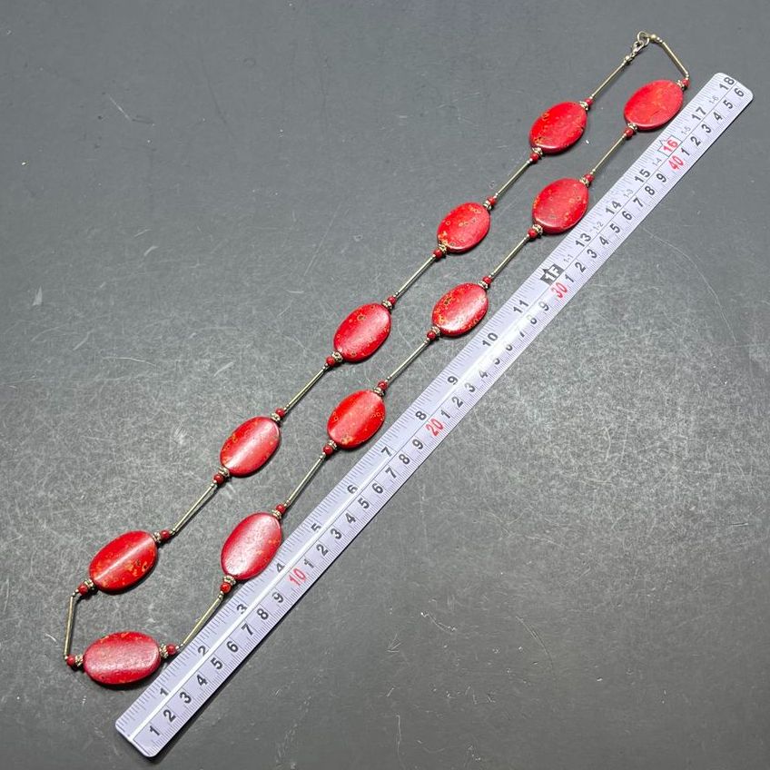 Oval Red Coral Beaded Necklace