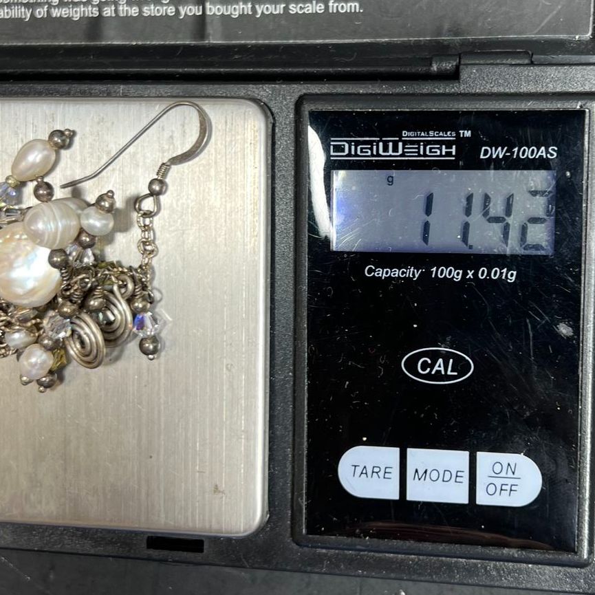 Sterling Silver Pearl Multifaceted Beaded Dangle Earrings