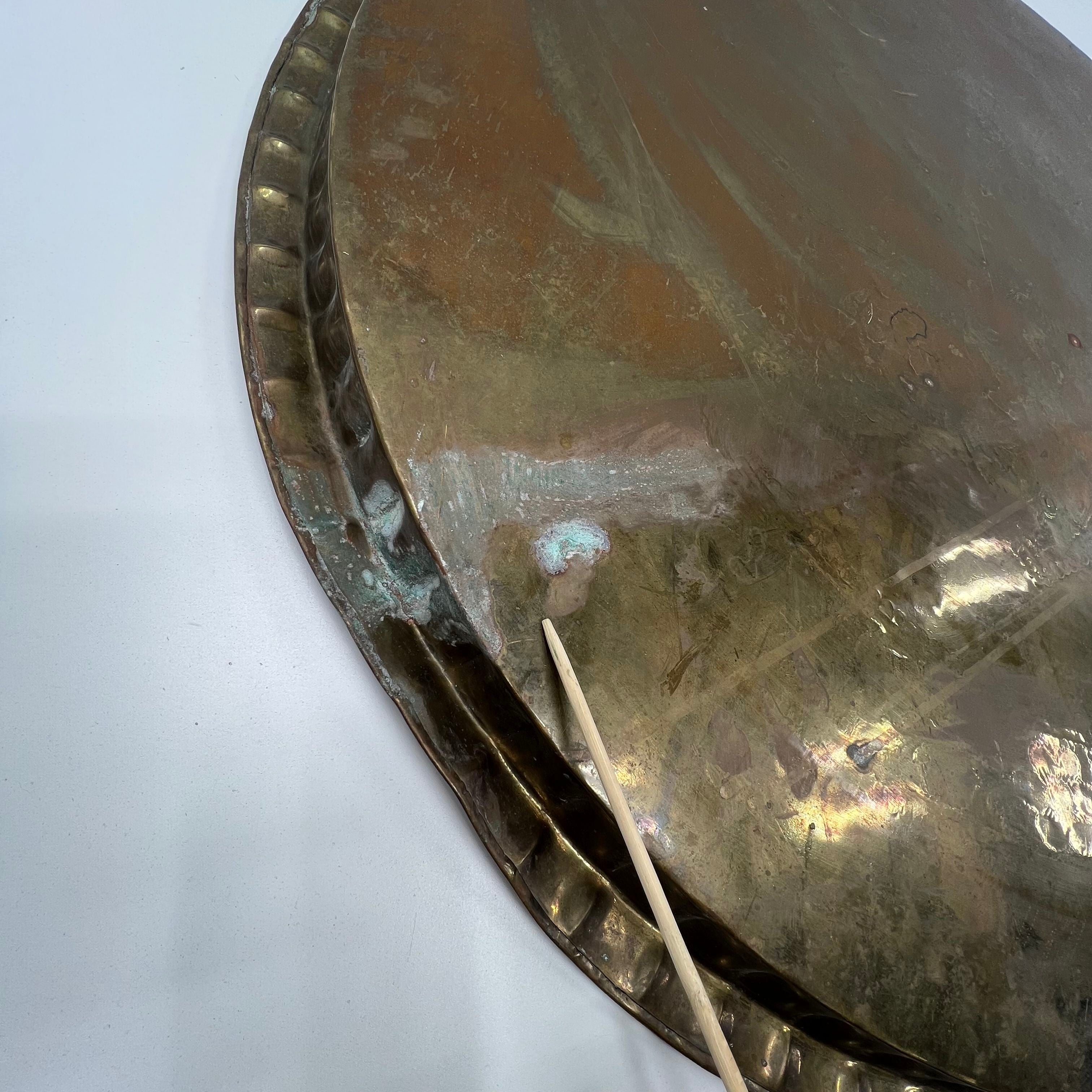 Vintage Large Brass Moroccan Indian Style Tray Table Top Embossed Floral 35.5"