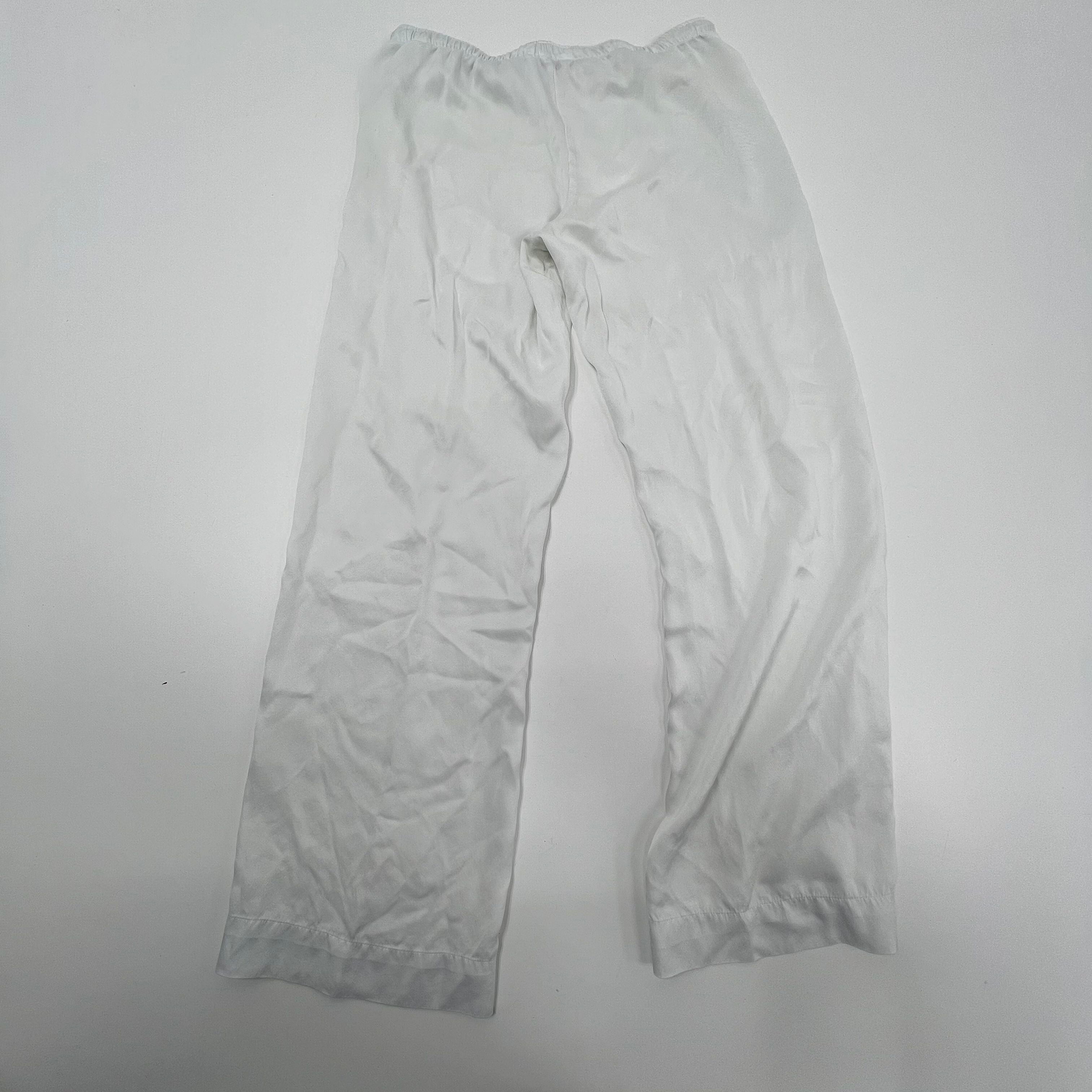 Derek Rose White Flowy Cropped Pant Women's Size Small Drawstring Silk