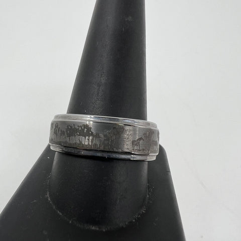 Tungsten Carbide Deer Forest Hunting Scene Wedding Band Ring Size 11