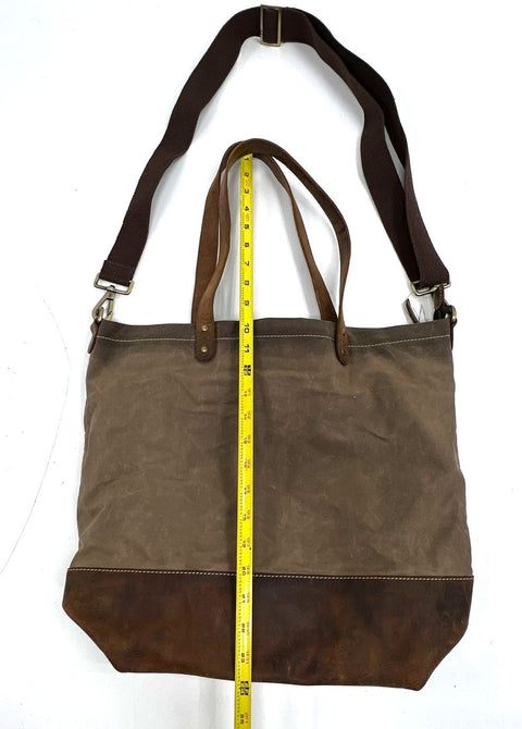 Kiko Brown Waxed Canvas Leather Large Tote Bag Shoulder Crossbody Brass Hardware