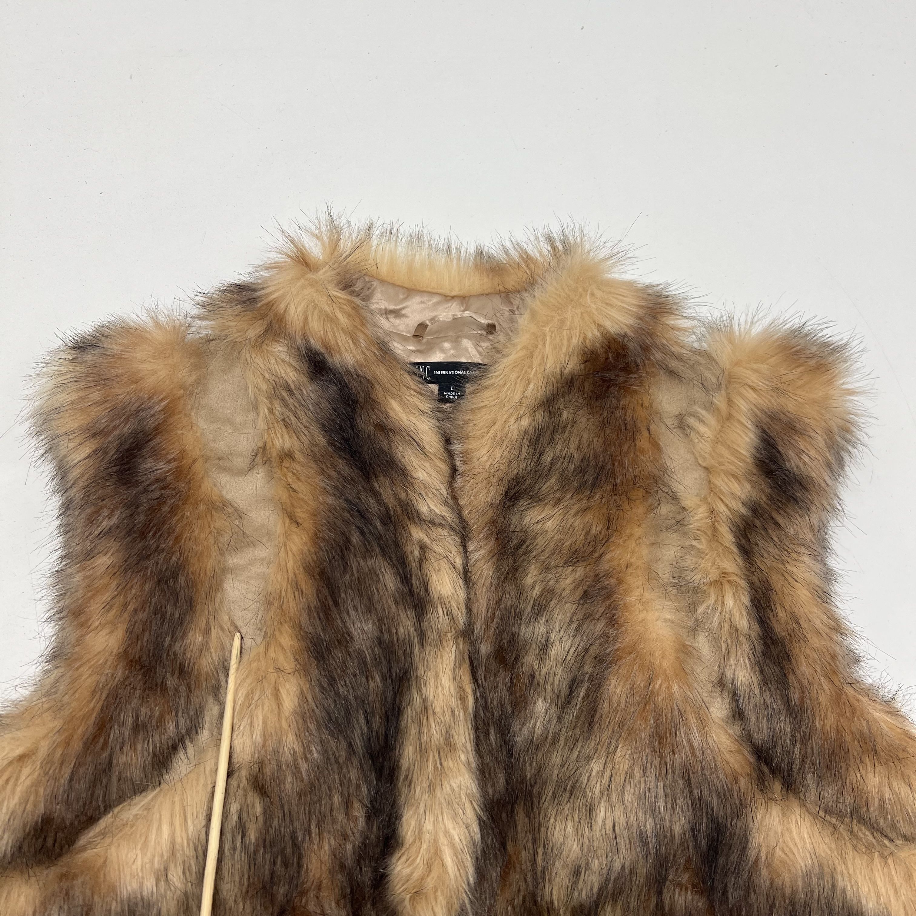 INC International Concepts Faux Fur Shaggy Open Front Vest Jacket Women's Size L