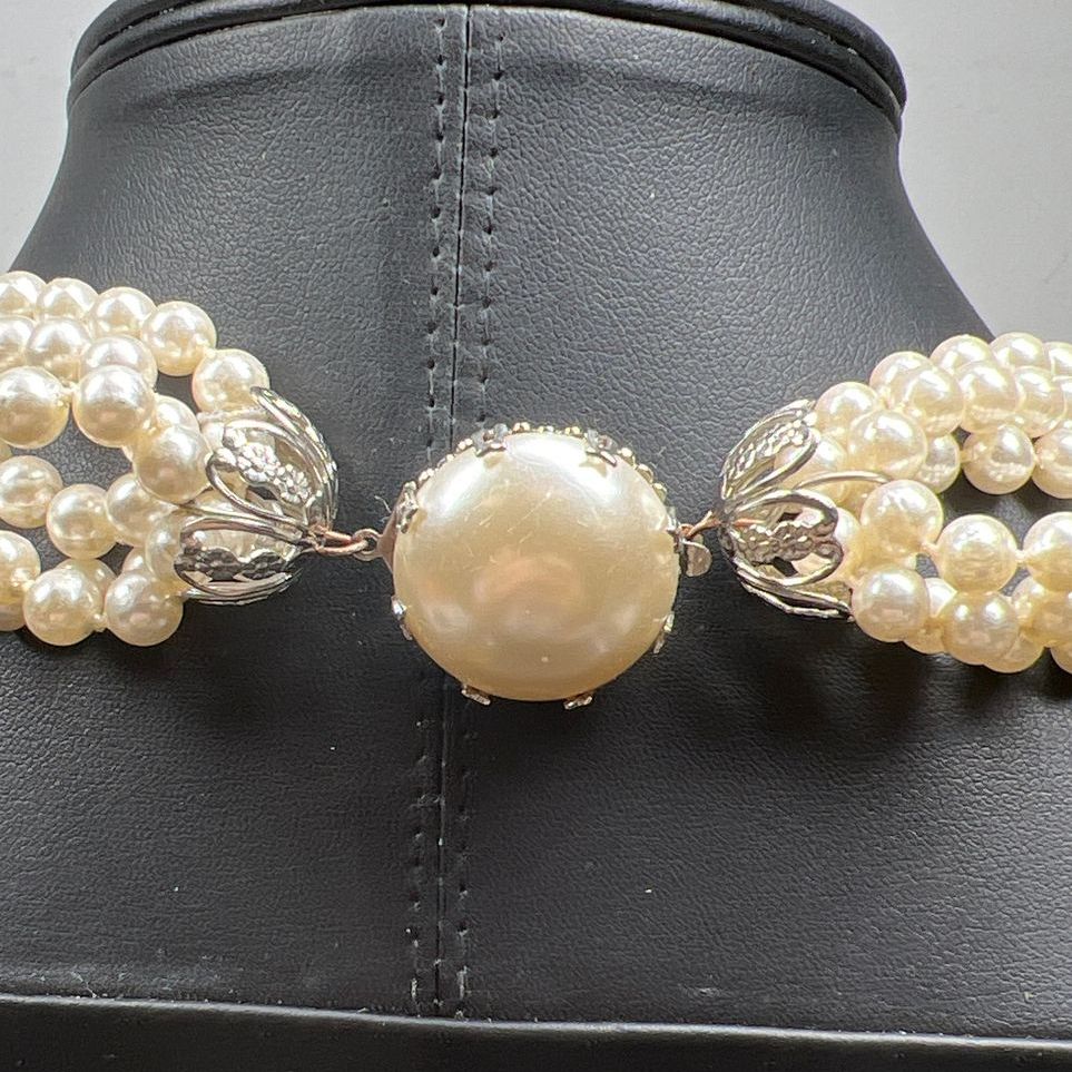 Faux Pearl Multistrand Necklace Costume Jewelry