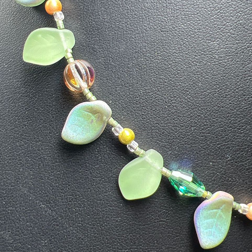 Donnabeth Mitchell Glass Leafy Beaded Bracelet & Necklace Sterling Chain Set