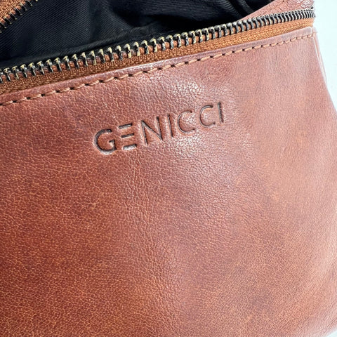 Genicci Brown Leather Fanny Pack Belt Bag Crossbody Gunmetal Hardware