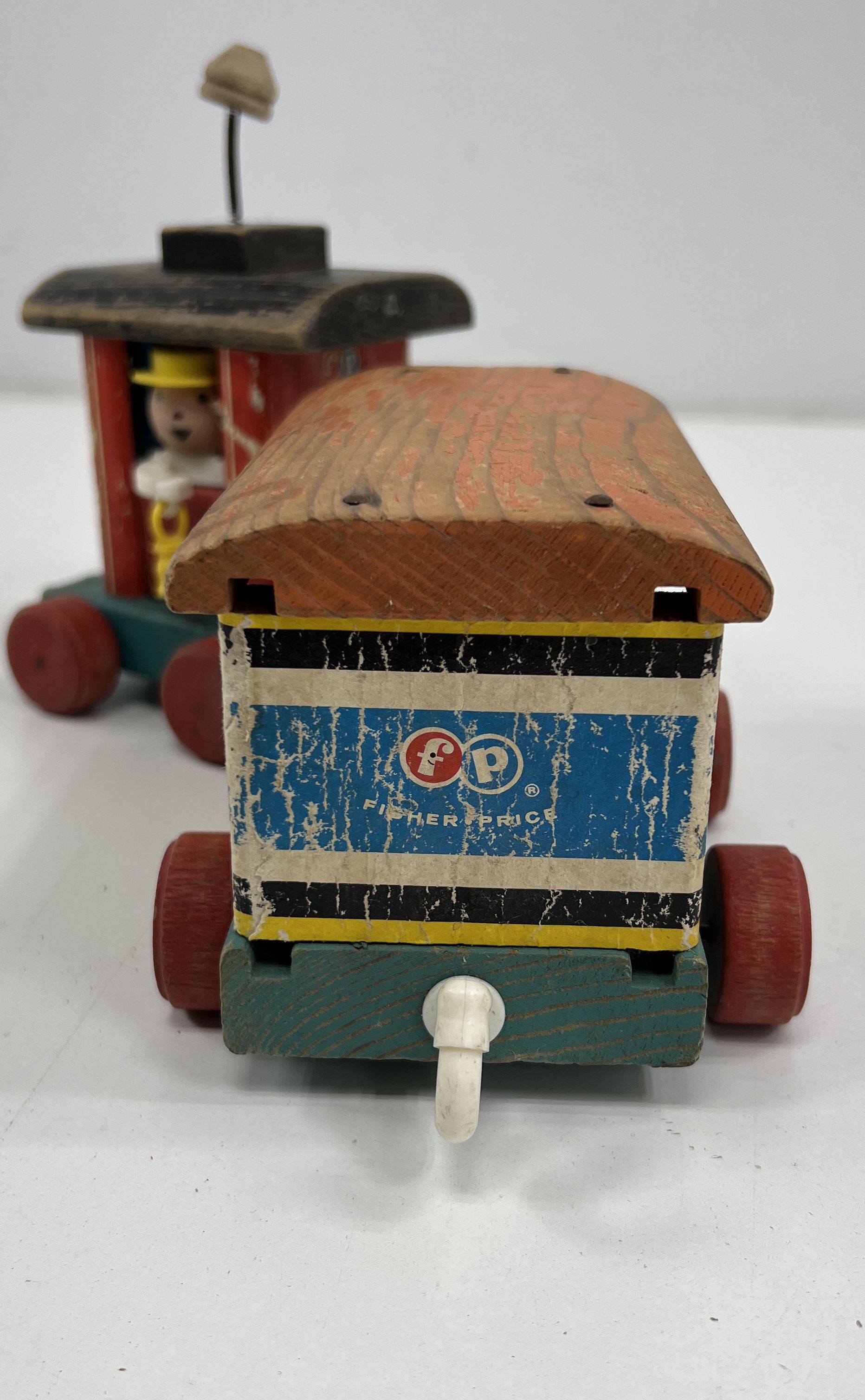 Vintage 1950s Fisher Price #999 Huffy Puffy Train Wood Pull Toy Litho