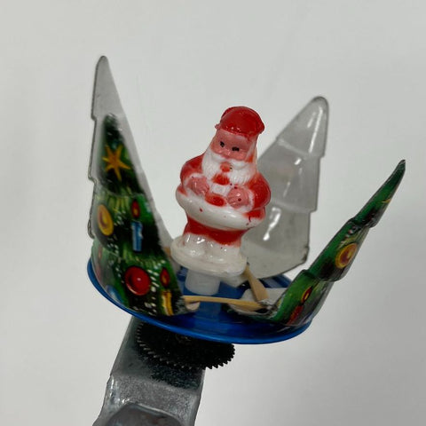 Vintage 1975 Shackman Santa Spinner Tin Litho Christmas Tree Toy Molto Box