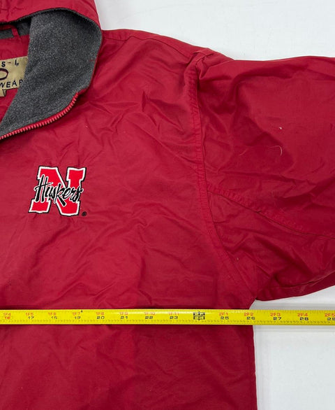 Vintage 90s Vesi Nebraska Huskers Red Embroidered Hooded Windbreaker Mens L