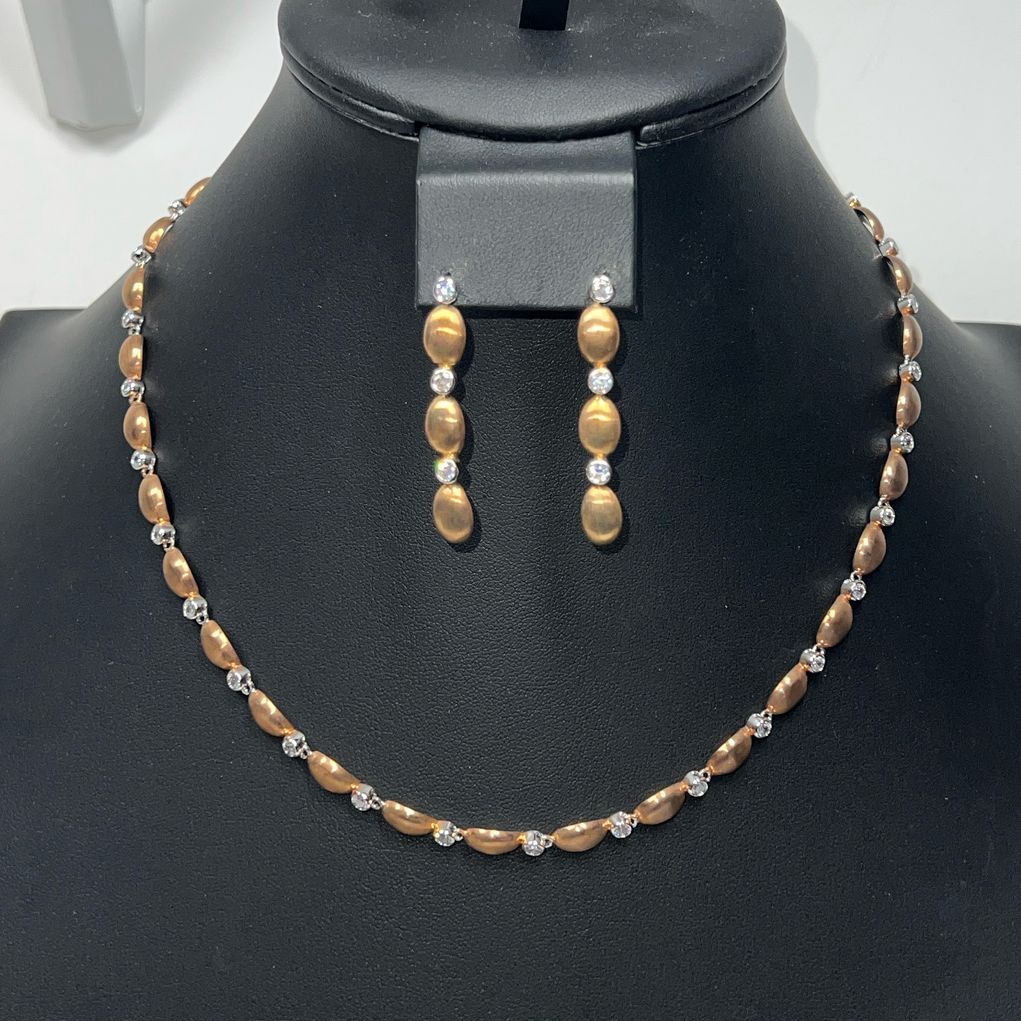 Gold Plate Rhinestone Earrings and Necklace Set