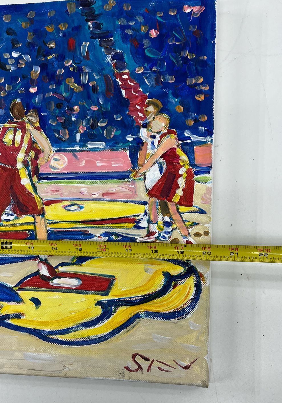 KU Basketball Game Scene Painting on Canvas by SFV Signed