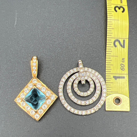 Vintage Nolan Miller Lot of 2 Pendants Gold & Silver Tone Rhinestone Signed