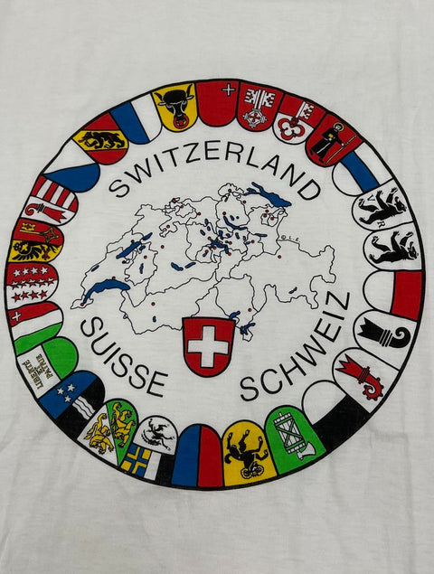 Vintage 80s Erlanger White Switzerland Cantons Single Stitch T-Shirt Men's XL