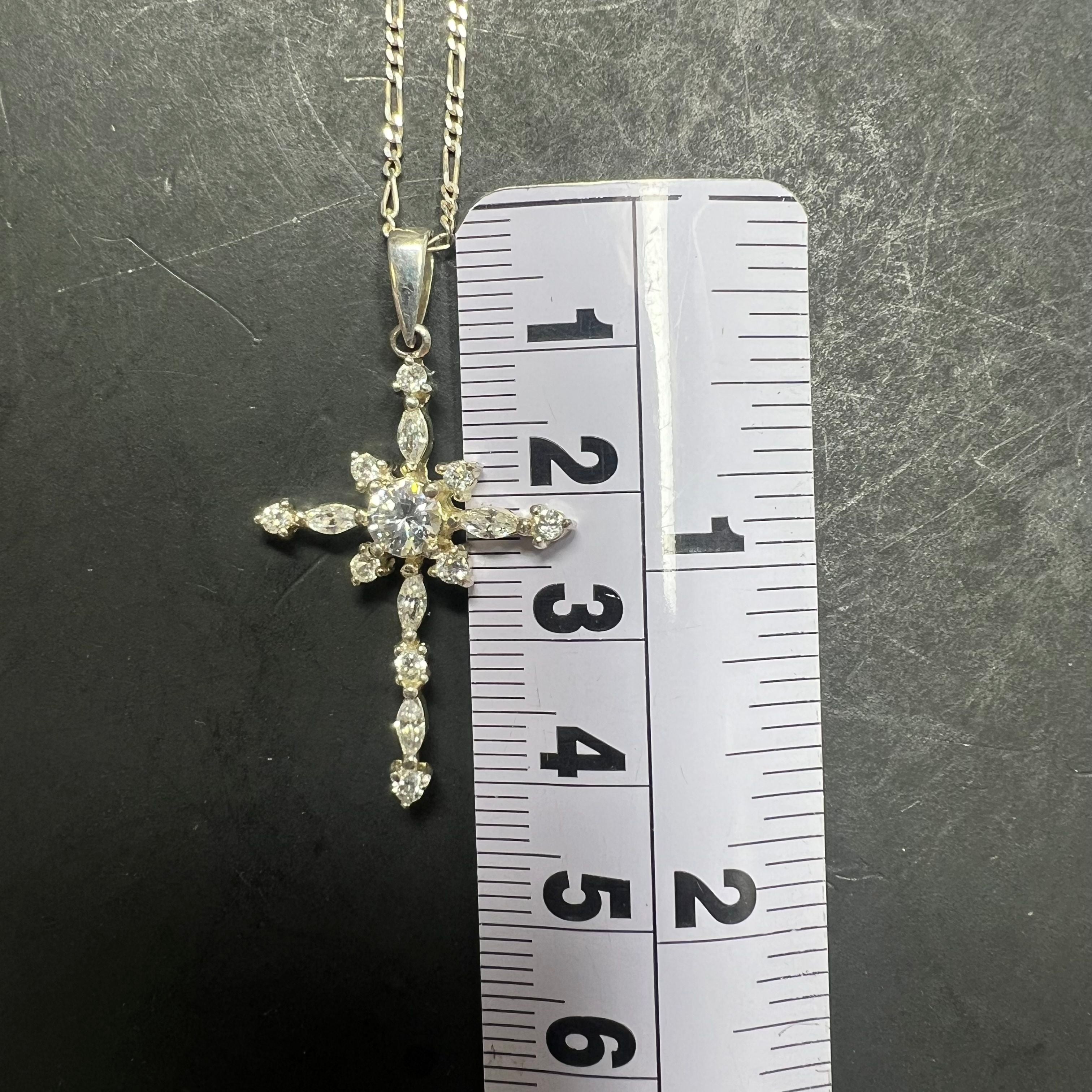 925 Sterling Silver Chain with Rhinestone Cross Sterling Pendant Necklace