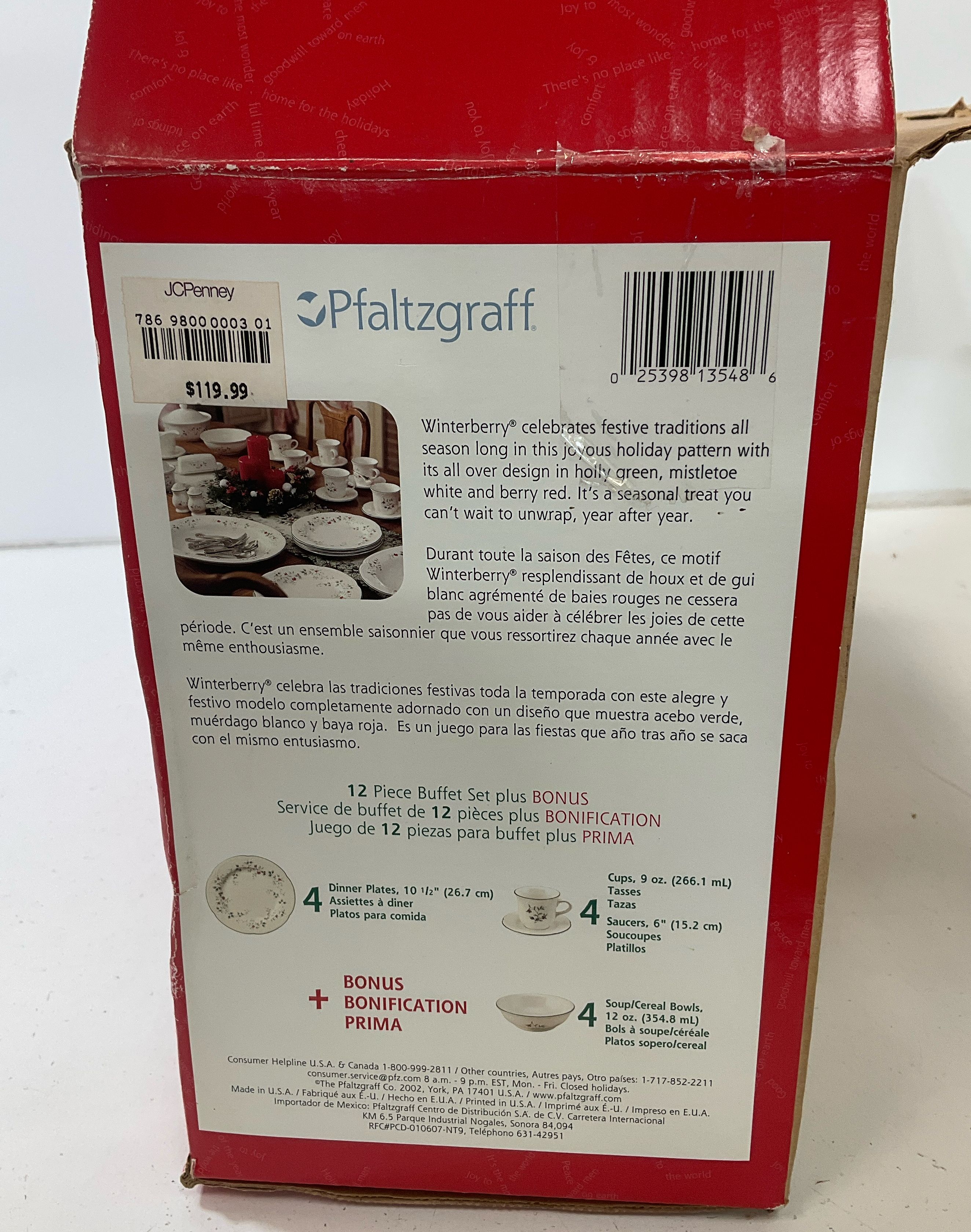 Pfaltzgraff Winterberry 12 Piece Buffet Complete Set In Box Plates Bowls & C/S