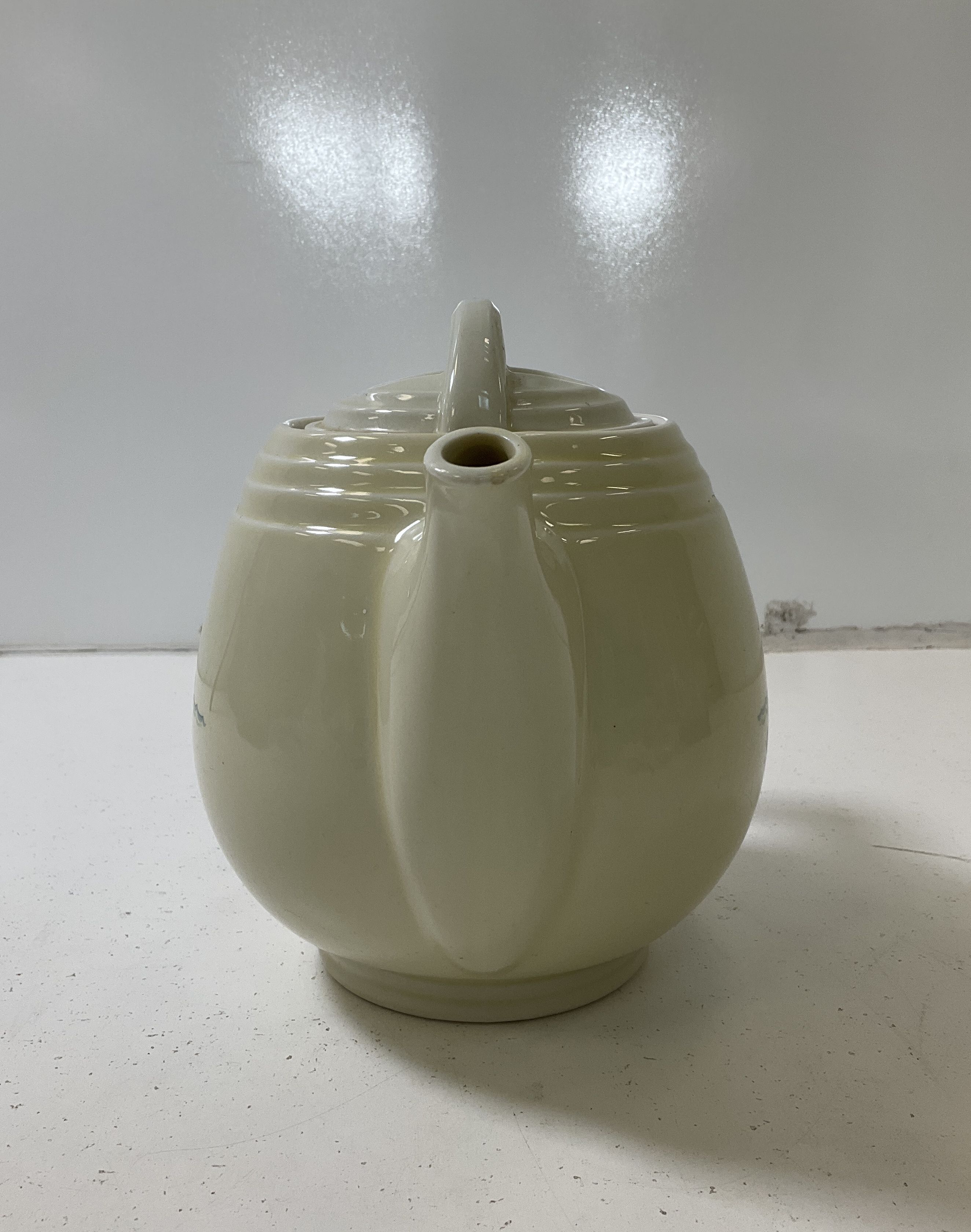 Vintage 1930s Drip O Later Art Deco Crane Birds Ceramic Coffee Pot & Lid UV Glow