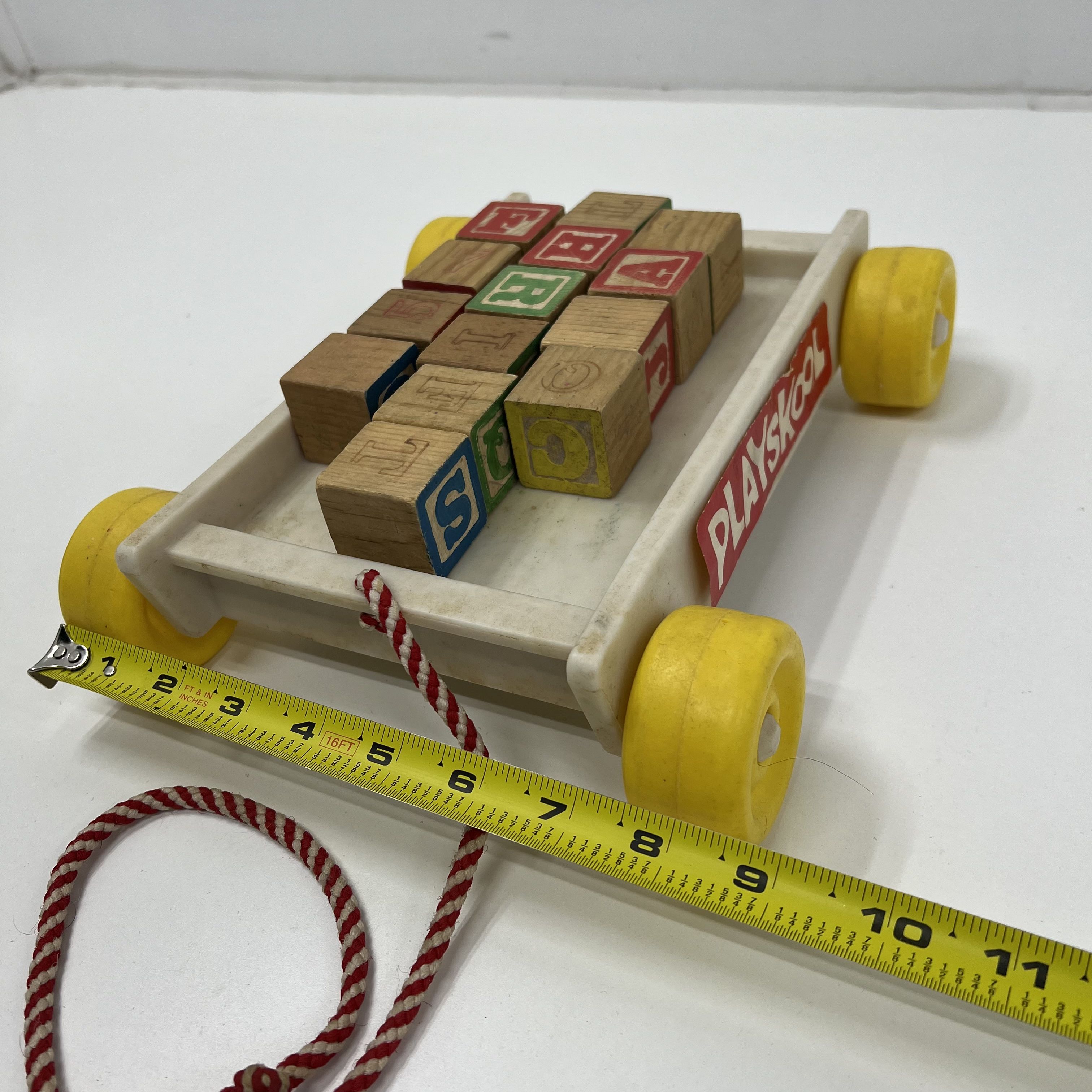 Vintage Playskool Toys and Book Pop & Spin Pull Along Wagon Wooden Blocks