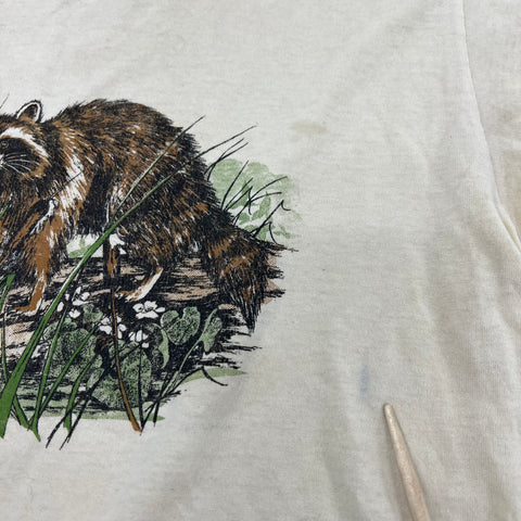 Vintage 80s Raccoon Wildlife Animal Graphic T-Shirt Single Stitch Sz S