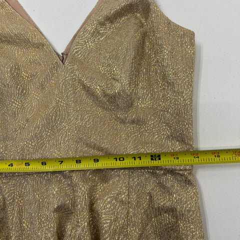 NWT Dress the Population Gold Metallic V-Neck A-Line Party Dress Women's Size M