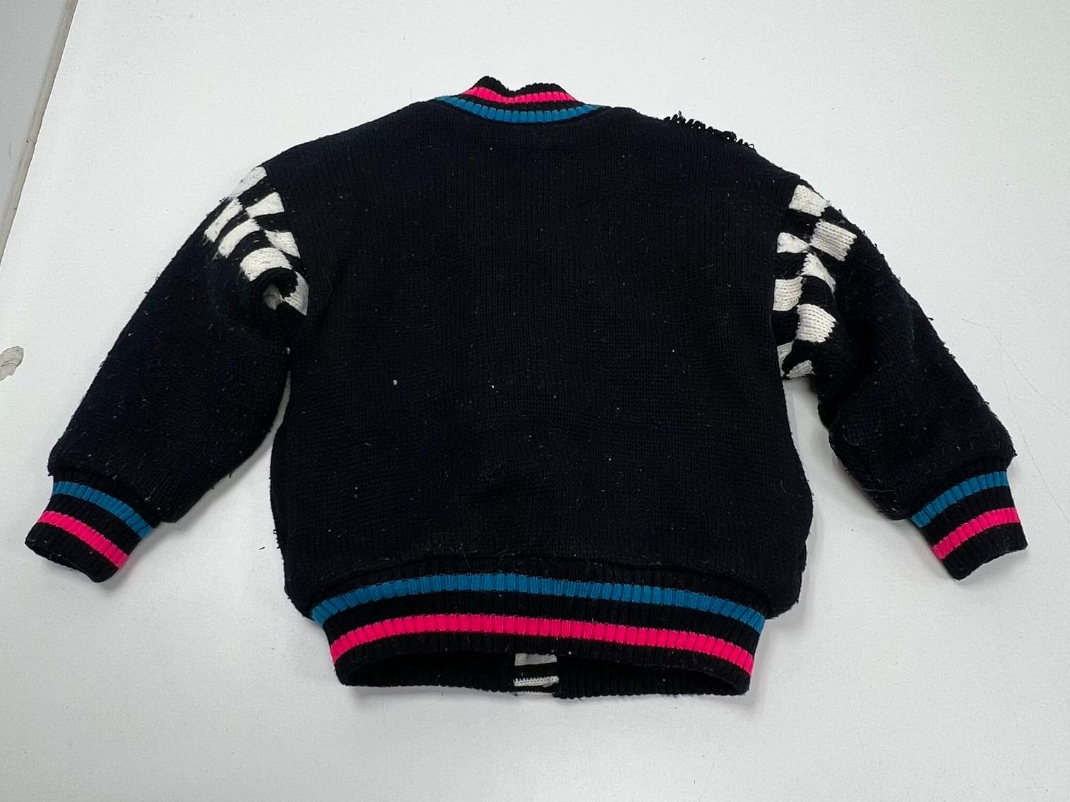 Vintage Hallie Robin Black Graphic Bomber Sweater Jacket Sherpa Lined Kids Size