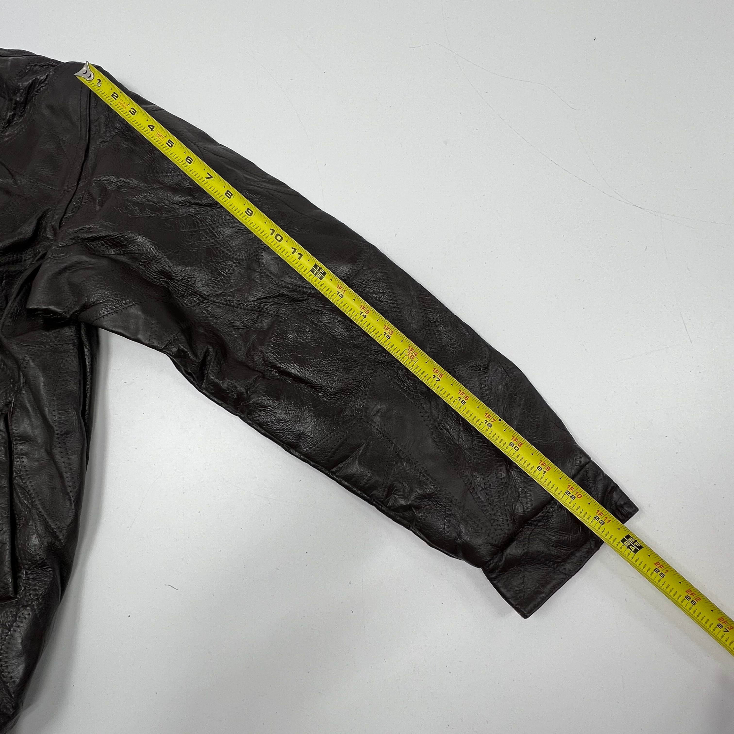 Vintage 90s Haband Brown Patchwork Genuine Leather Bomber Jacket Mens S