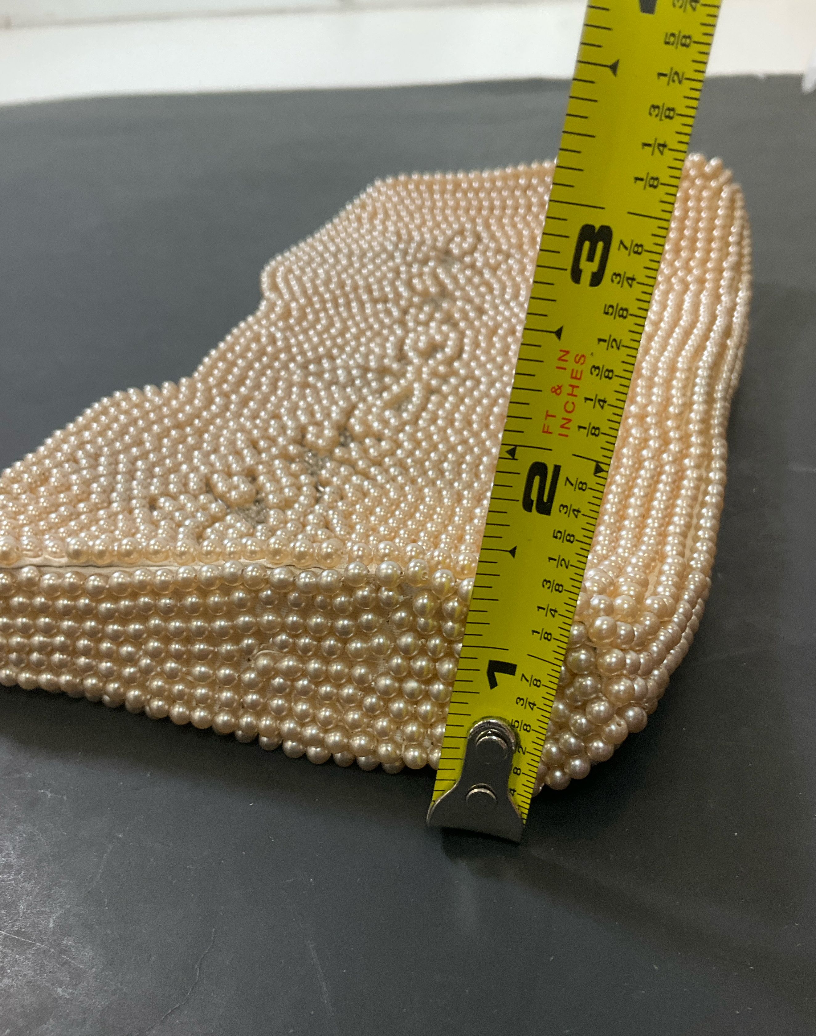 Vintage Pearlescent Beaded Floral Clutch Evening Bag Made In Japan