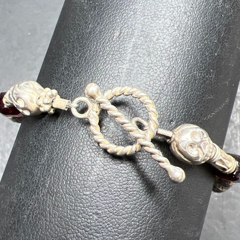 Sterling Silver Skull & Red Glass Beaded Bracelet 16.19g