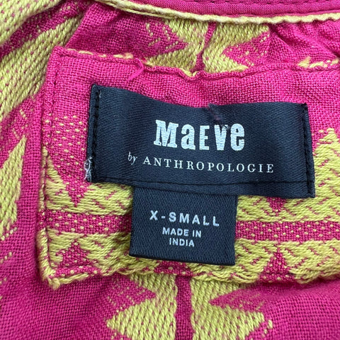 Maeve Anthropologie Embroidered Tiered Tunic Dress Geometric Boho Sz XS
