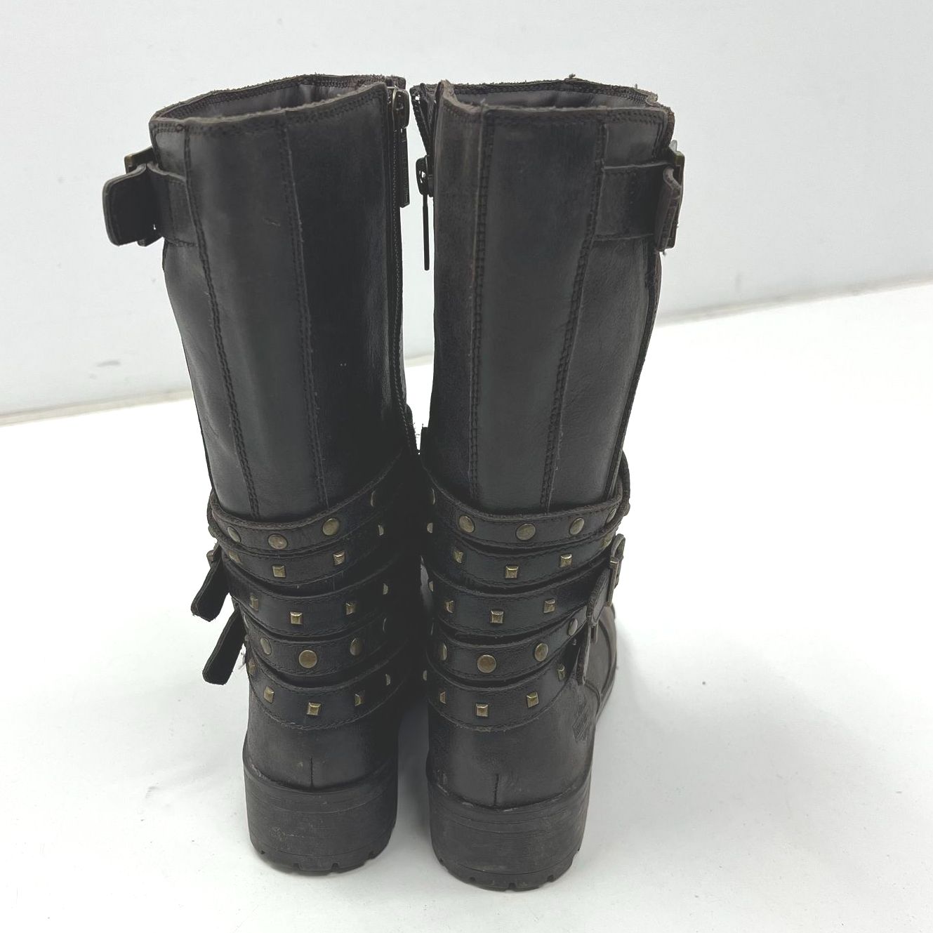 Harley-Davidson Robbie Brown Leather Studded Moto Biker Boots Womens Sz 5.5