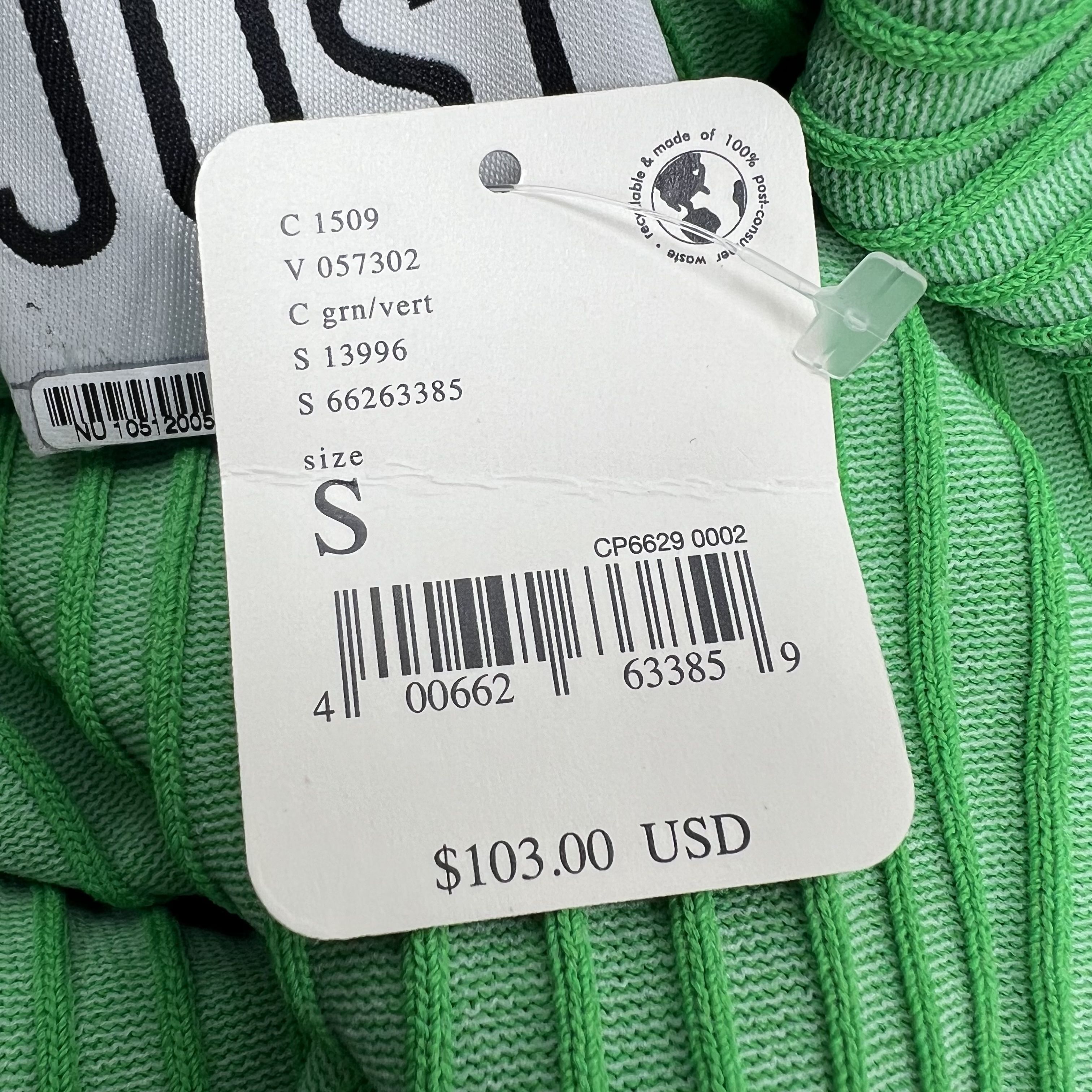 NWT Just Female Fresh Dress Kelly Green Ribbed Sleeved Dress Women's Small $103