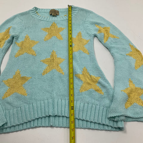 Wildfox White Label Blue Seeing Stars Lennon Bell Sleeve Cotton Sweater Women's