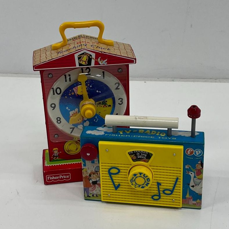 VTG Fisher Price Musical Teaching Clock & TV Radio Interactive Kids Toys Lot