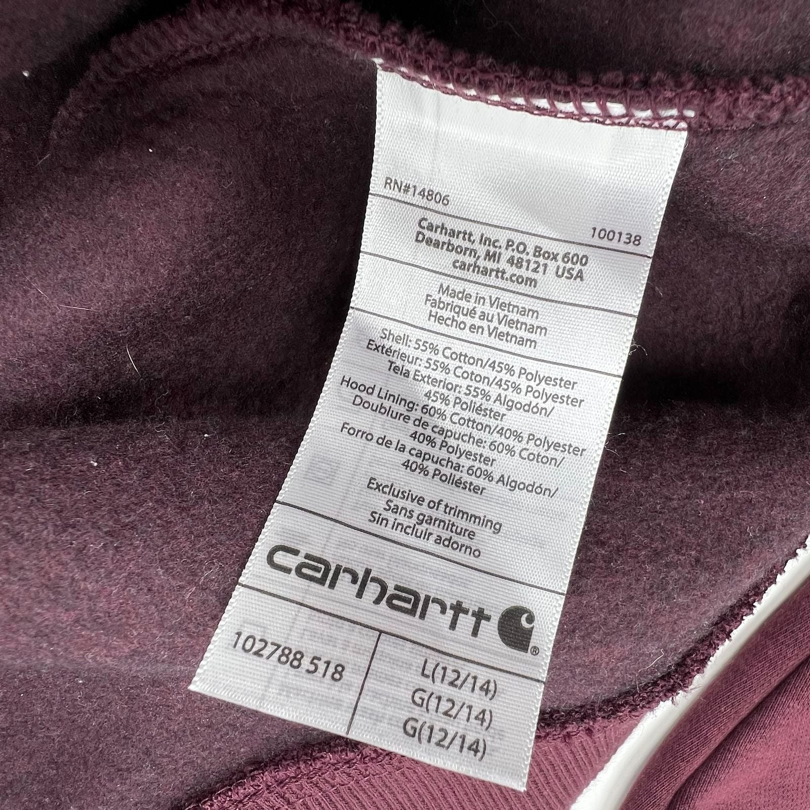 Carhartt Clarksburg Relaxed Fit Full Zip Hoodie Sweatshirt Women's Size L