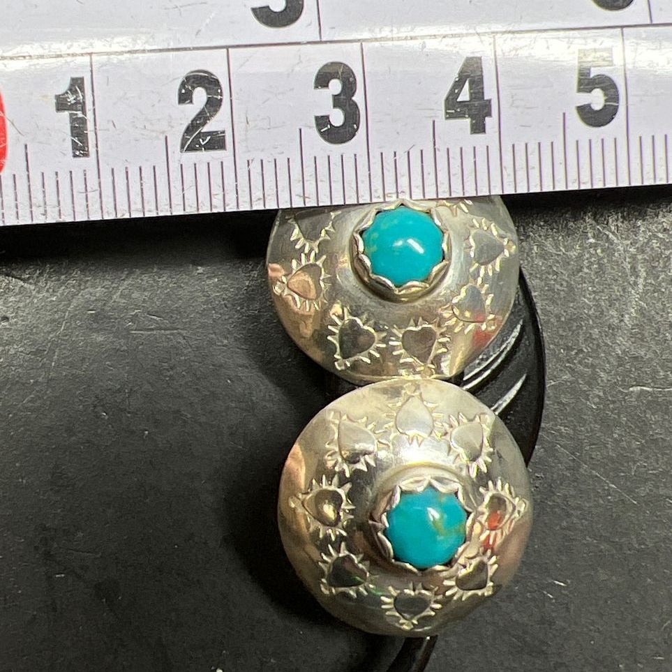 Sterling Silver Engraved Round Turquoise Earrings