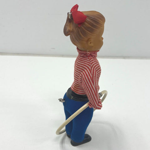 Vintage Hula Hoop Girl Doll Wind Up Toy Mid Century 1950s Plastic