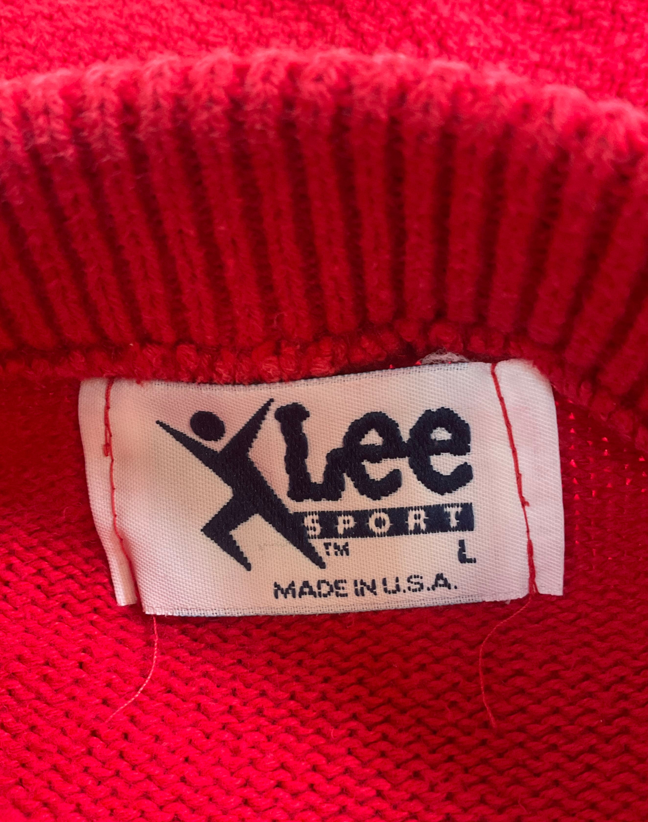 Vintage 90s Lee Sport Red Nebraska Embroidered Textured Knit Sweater Men's L