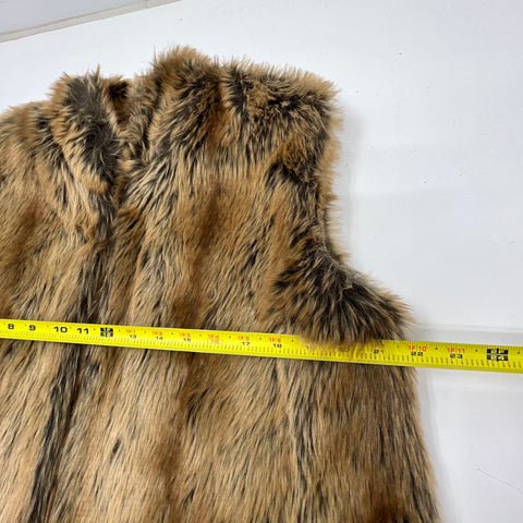 Donna Salyers Fabulous Furs Brown Coyote Faux Fur Long Vest Women's L