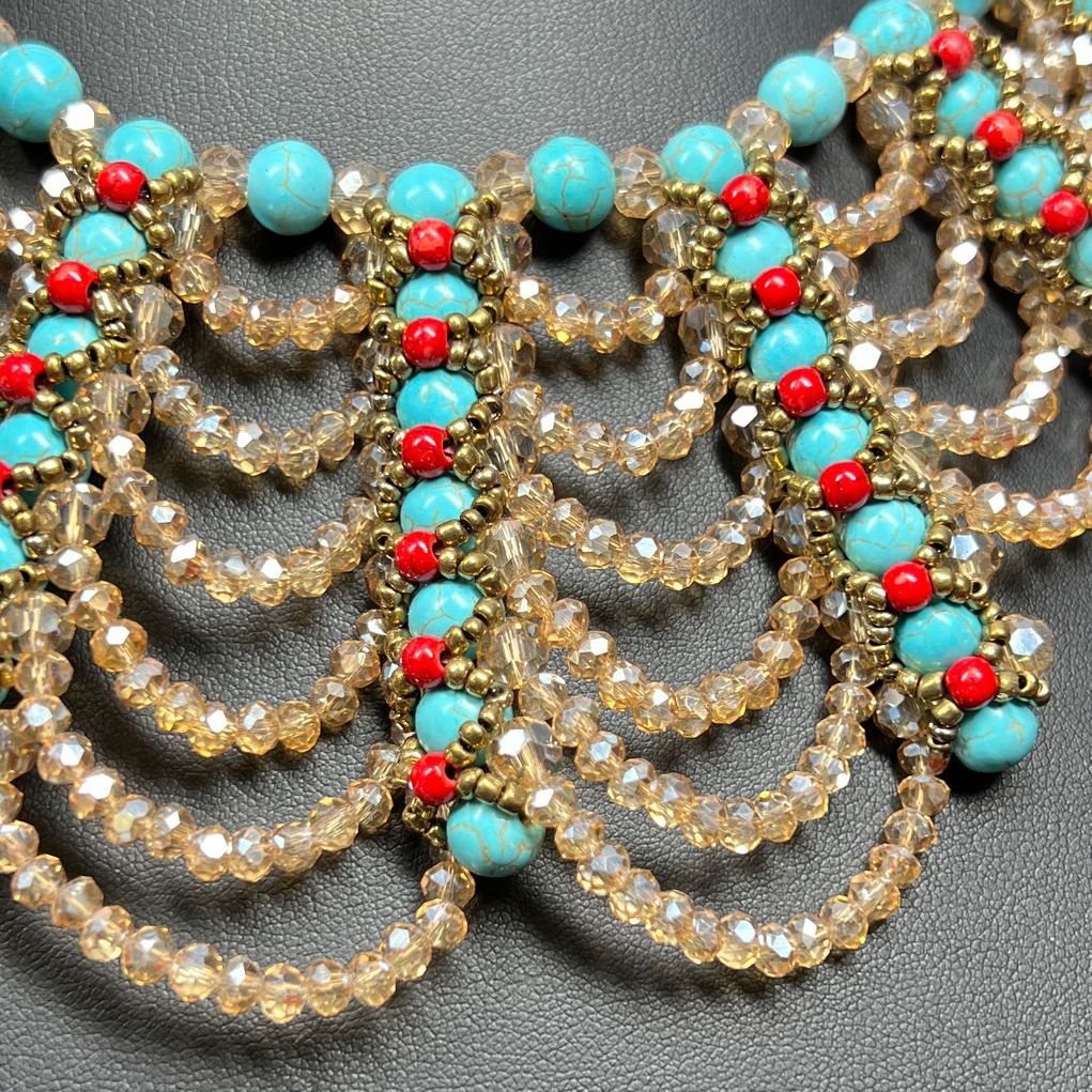 Woven Crystal and Turquoise Necklace NIP