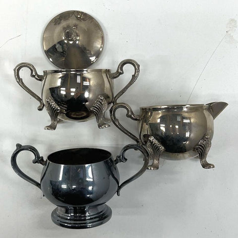 Universal Silver Plate Holloware Lot 7 Pcs Coffee Pot Creamers Sugar Bowls